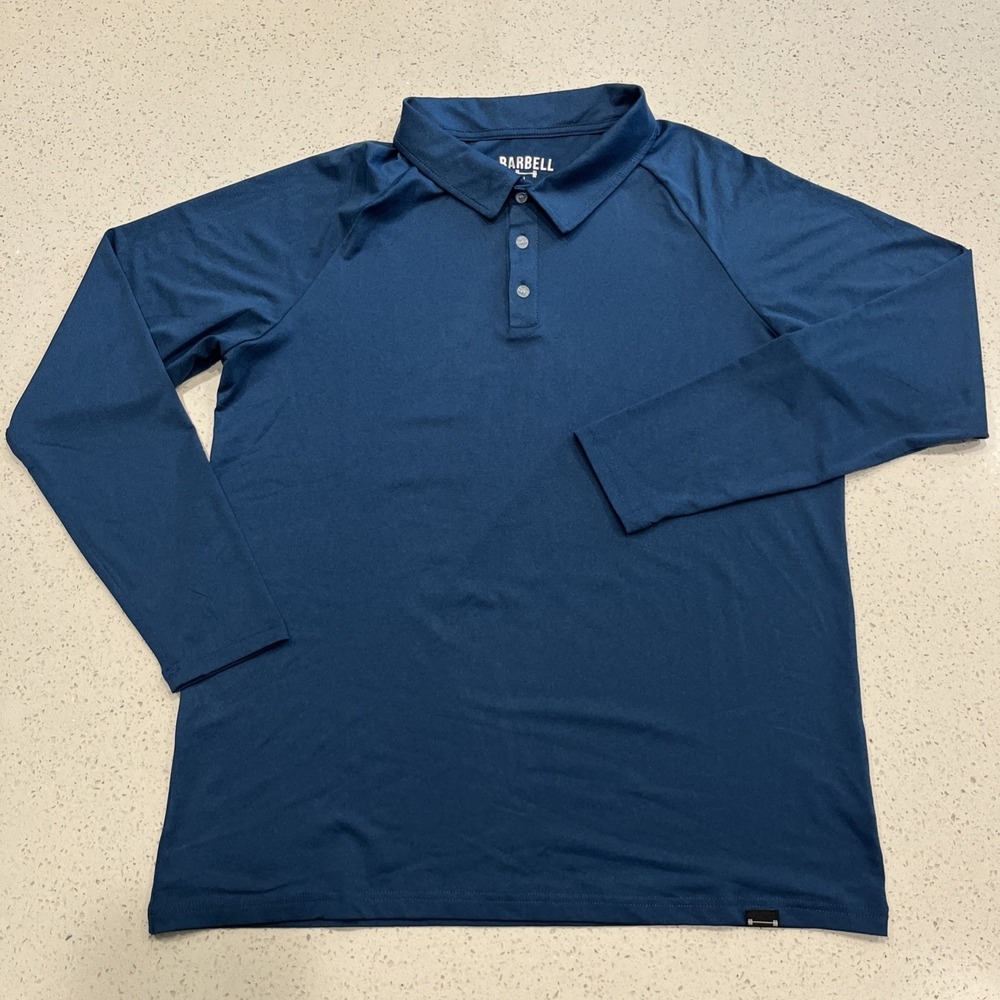 Barbell Apparel Polo Shirt Mens Large Blue Performance Stretch Long Sleeve